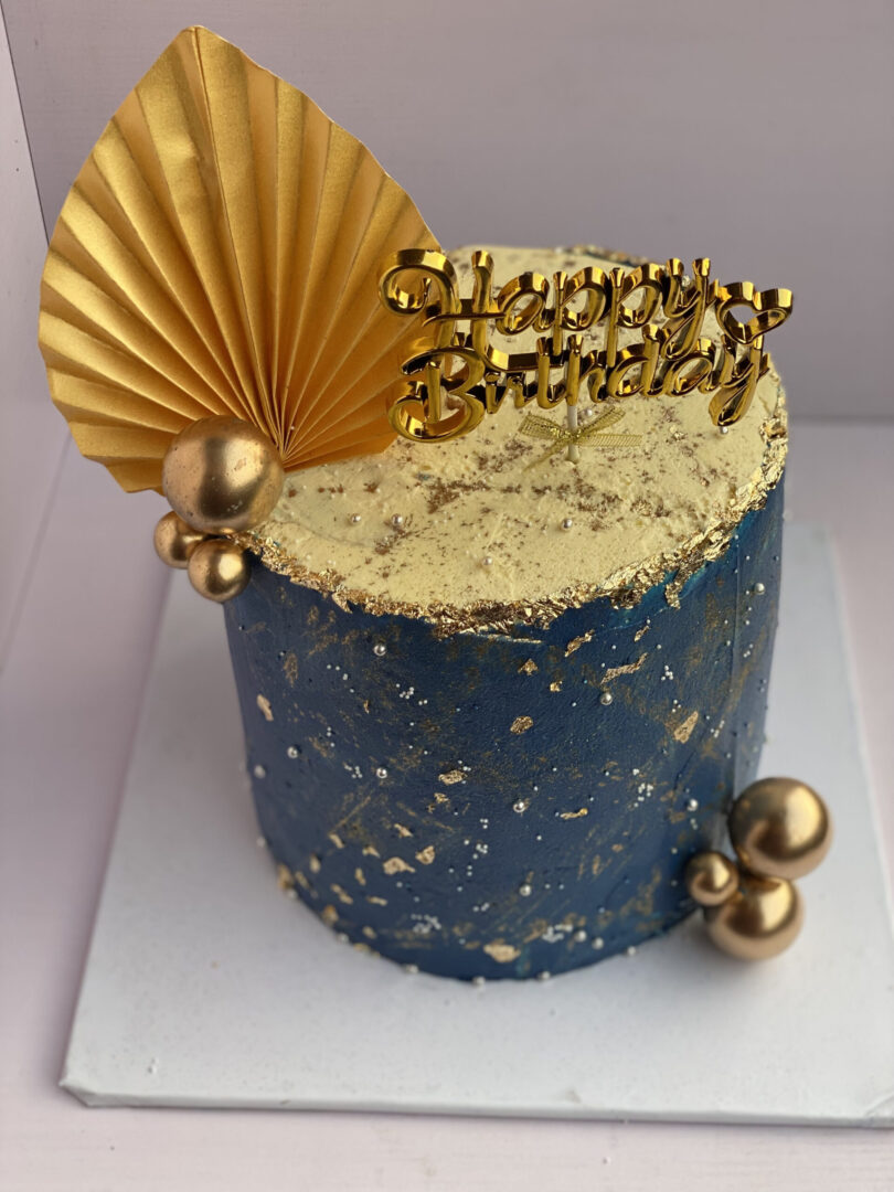 Four layers 8"Blue Velvet Gold cake