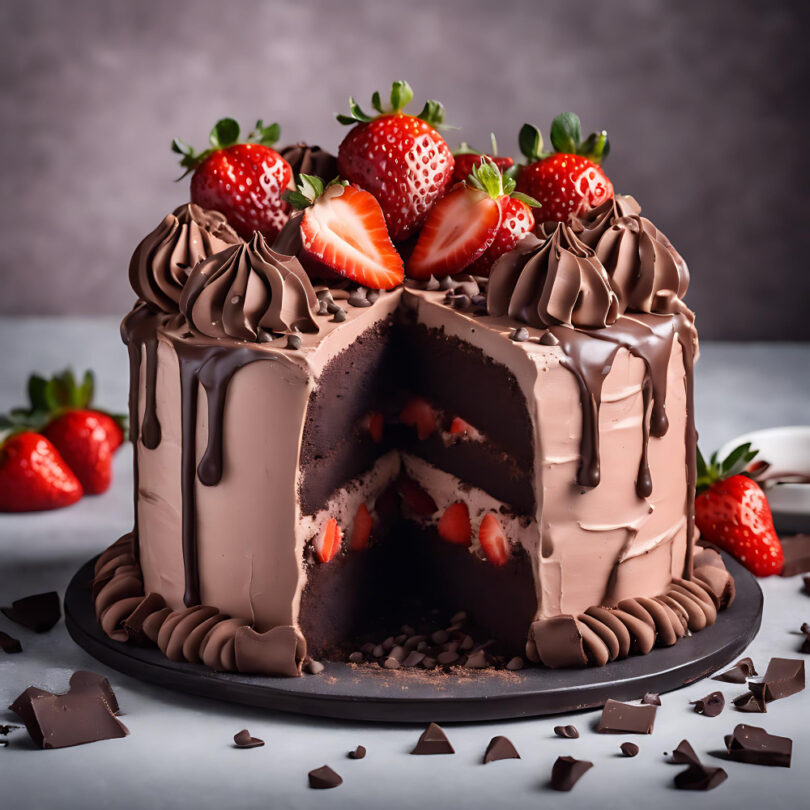 8'' Double layers Chocolate cake with Strawberries& Donuts